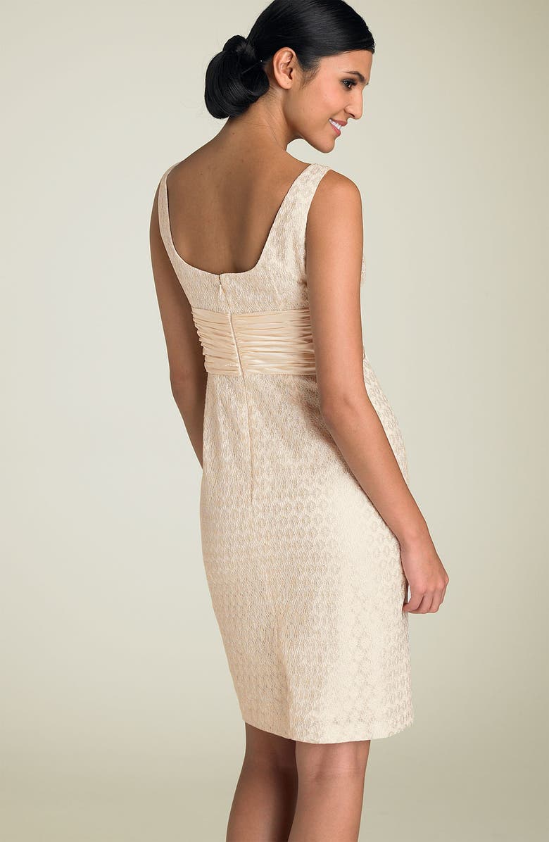 Maggy London V-NK METALLIC LACE SHEATH W/ BOW TIE WAIST DRESS, Alternate, color, 