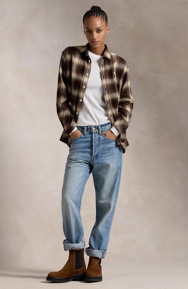 Polo Ralph Lauren Plaid Oversize Twill Button-Up Shirt, Alternate, color, 