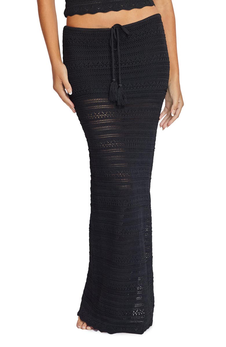 PQ SWIM Open Stitch Cover-Up Maxi Skirt, Main, color, Black