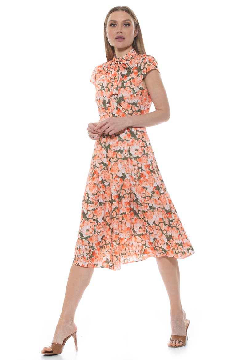 Kidman Neck Tie Fit & Flare Dress, Alternate, color, GREEN GARDEN