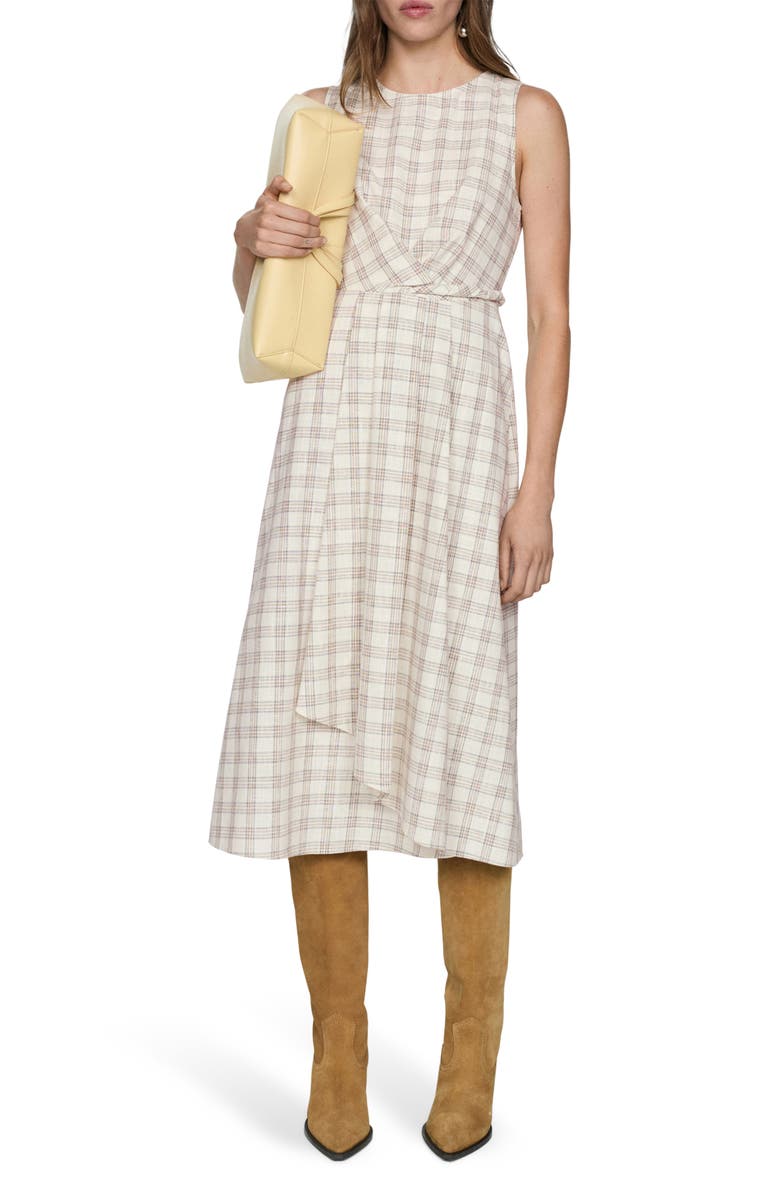 MANGO Check Tie Front Midi Dress, Main, color,