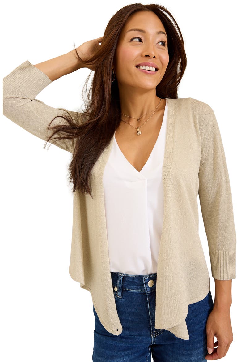 Addison Shimmer Convertible Linen Blend Cardigan, Alternate, color, SOFT GOLD