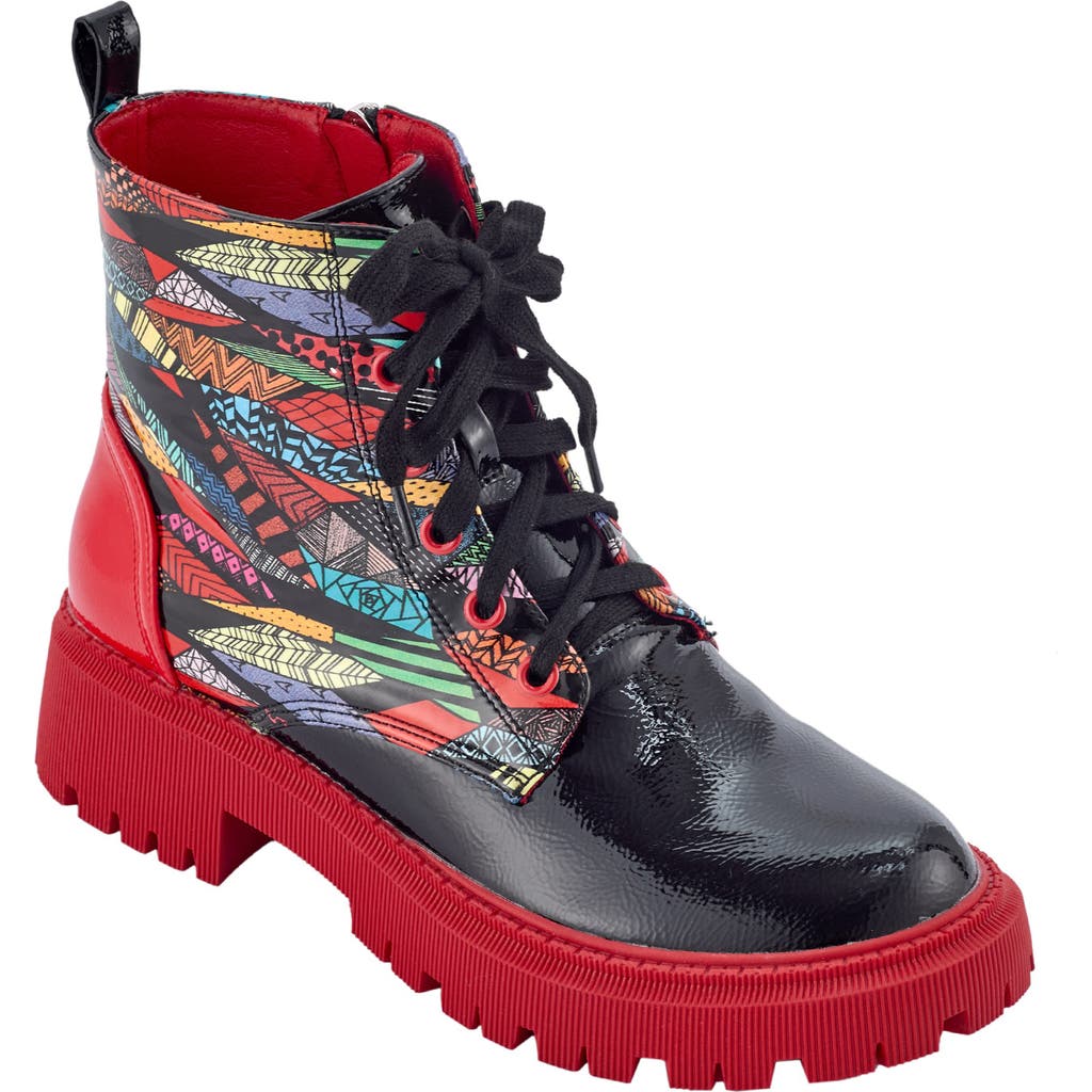 Ninety Union Freeway Lug Sole Combat Boot In Black Multi