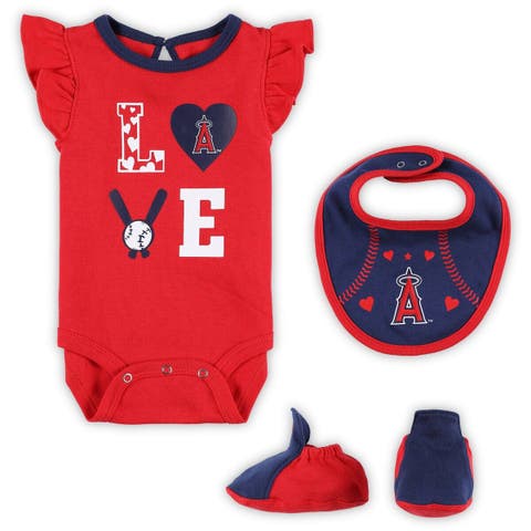 Newborn & Infant Red/Navy Los Angeles Angels Three-Piece Love of Baseball Bib Bodysuit & Booties Set