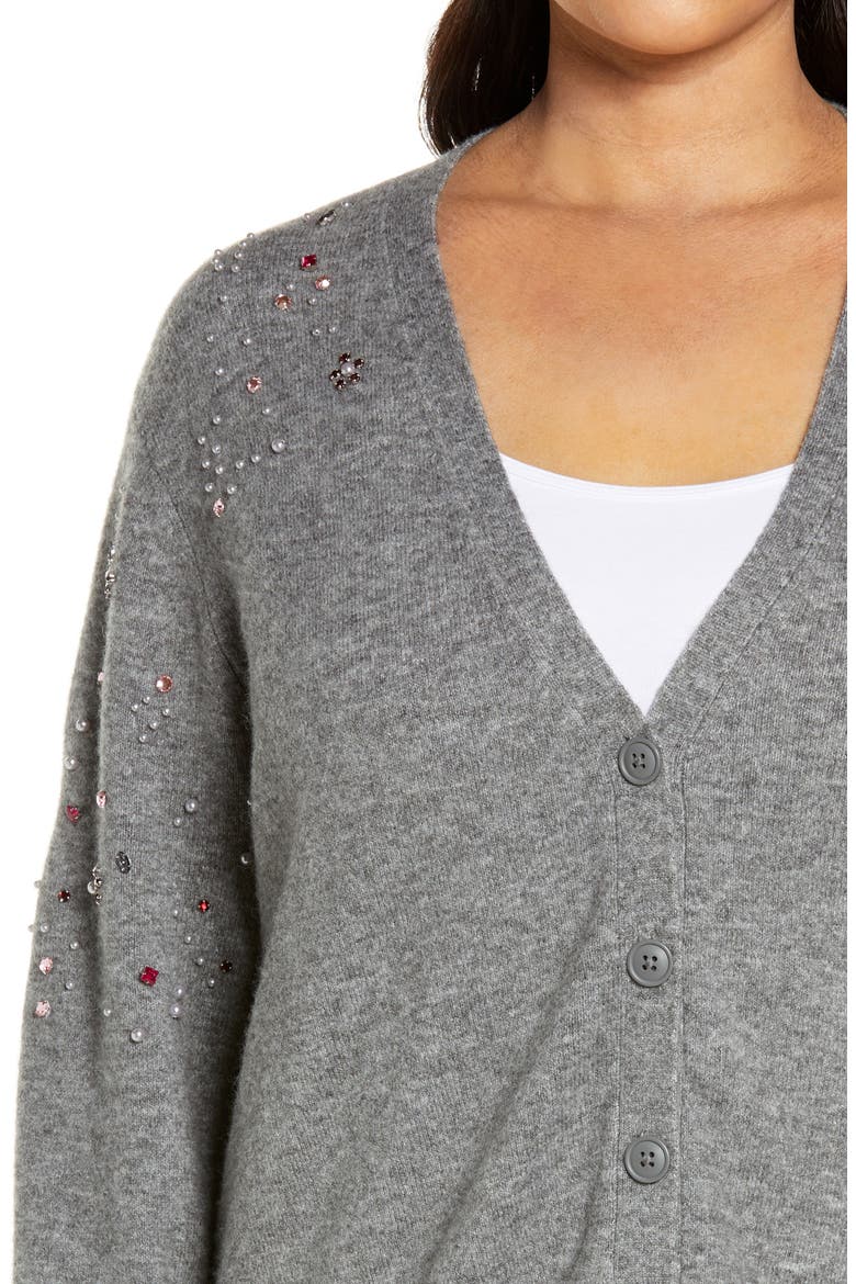 Embellished Cardigan Sweater, Alternate, color, GREY DARK HEATHER