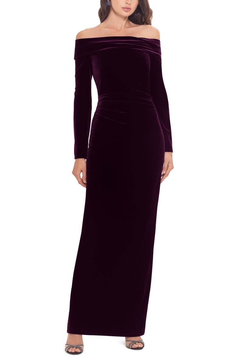 Xscape Evenings Off the Shoulder Long Sleeve Gown, Main, color, 