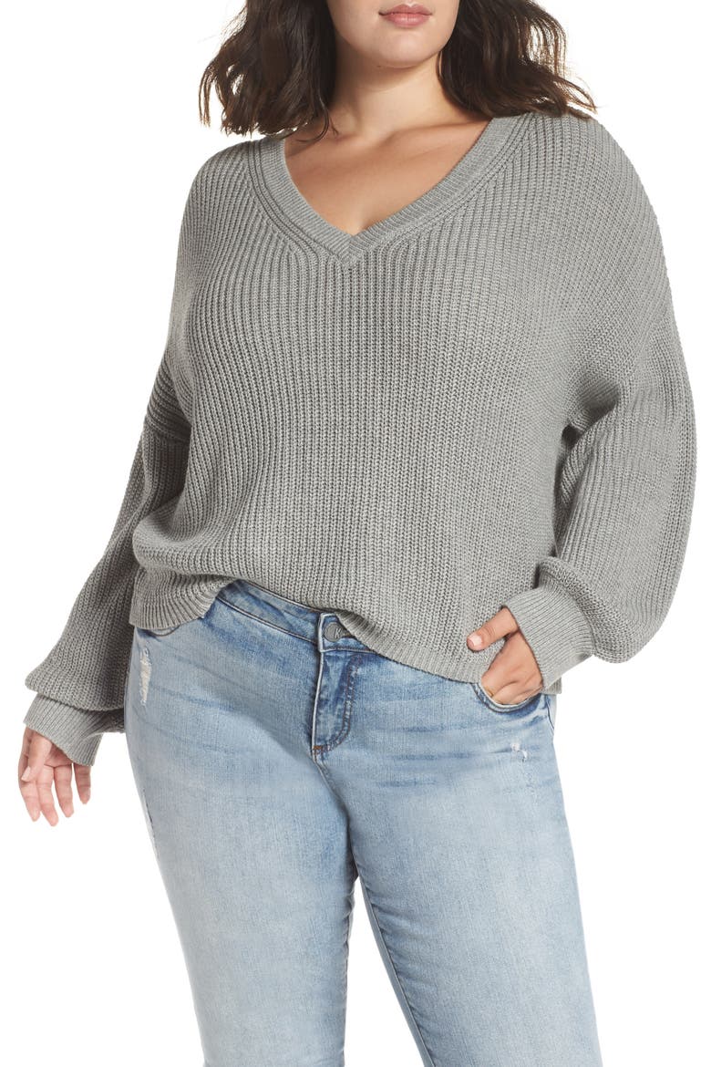 V Neck Cotton Sweater, Alternate, color, GREY MEDIUM HEATHER
