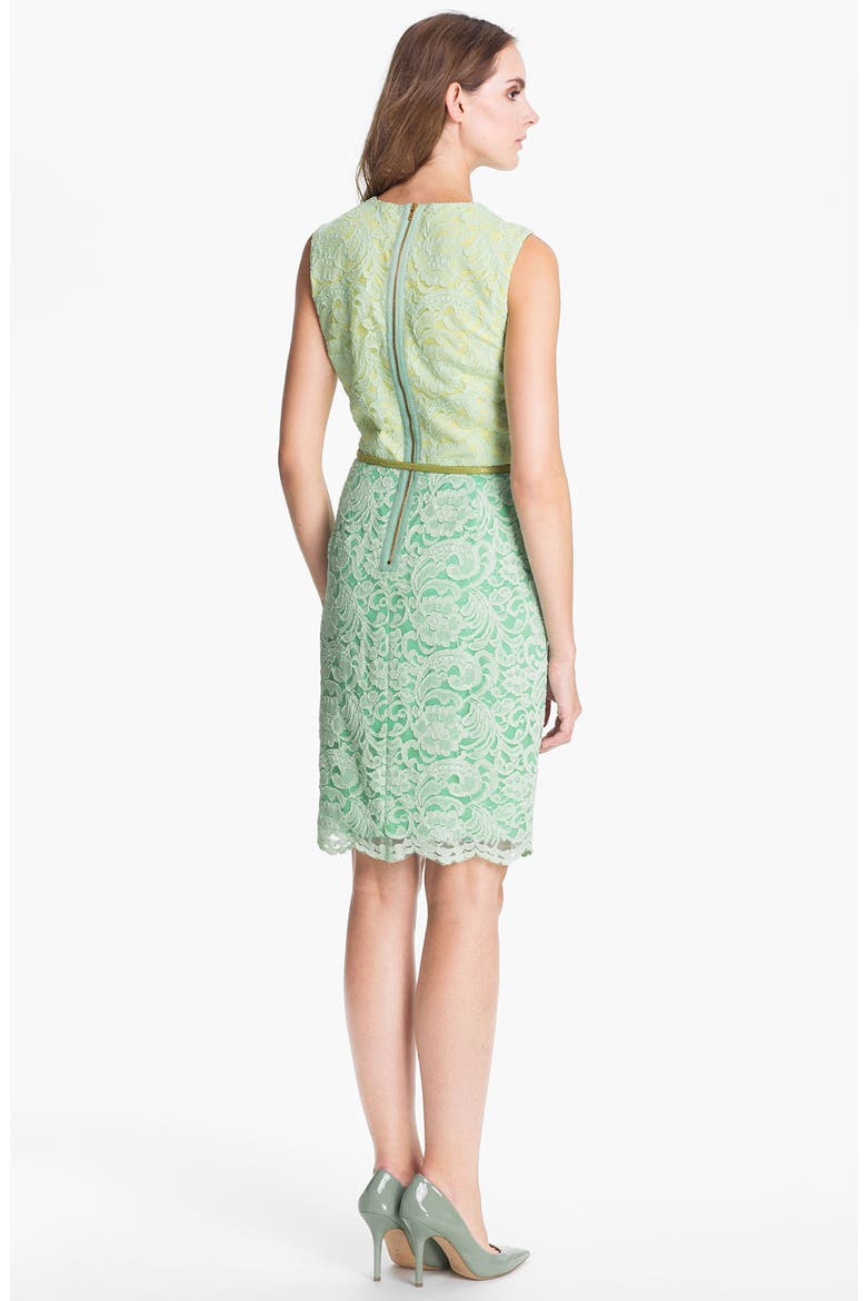 Belted Lace Sheath Dress, Alternate, color, GREEN MULTI