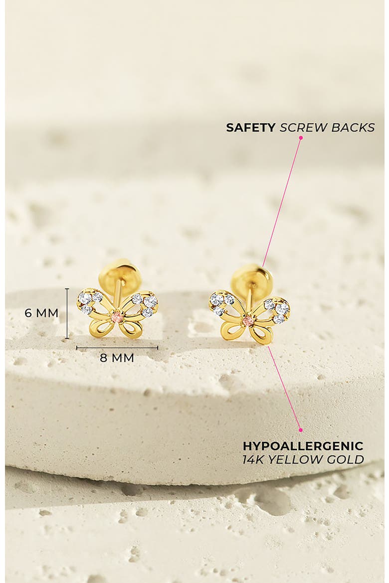 14k Jeweled Flutering Butterfly Earrings, Alternate, color, Pink