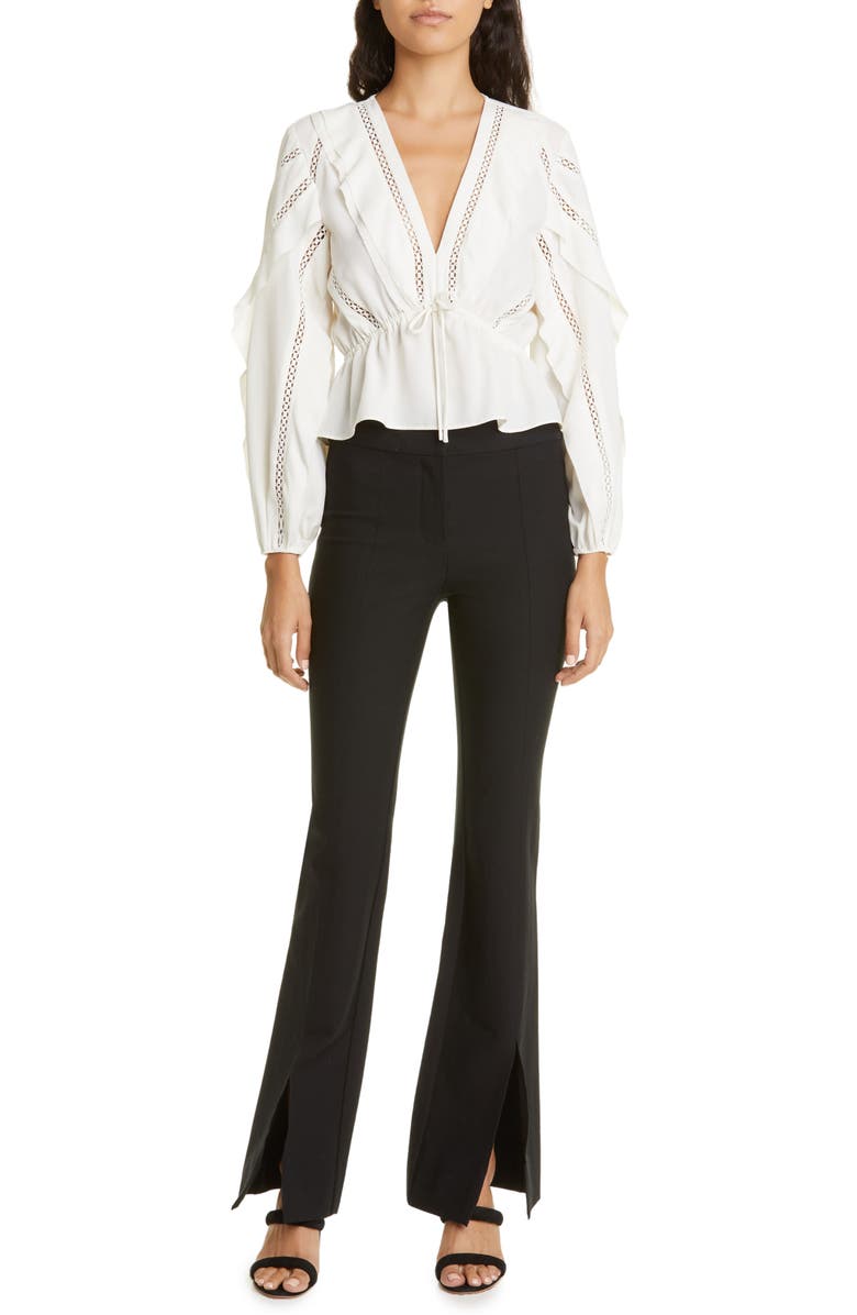 Derek Lam 10 Crosby Maeve Slit Hem Stretch Cotton Flare Trousers, Alternate, color, Black