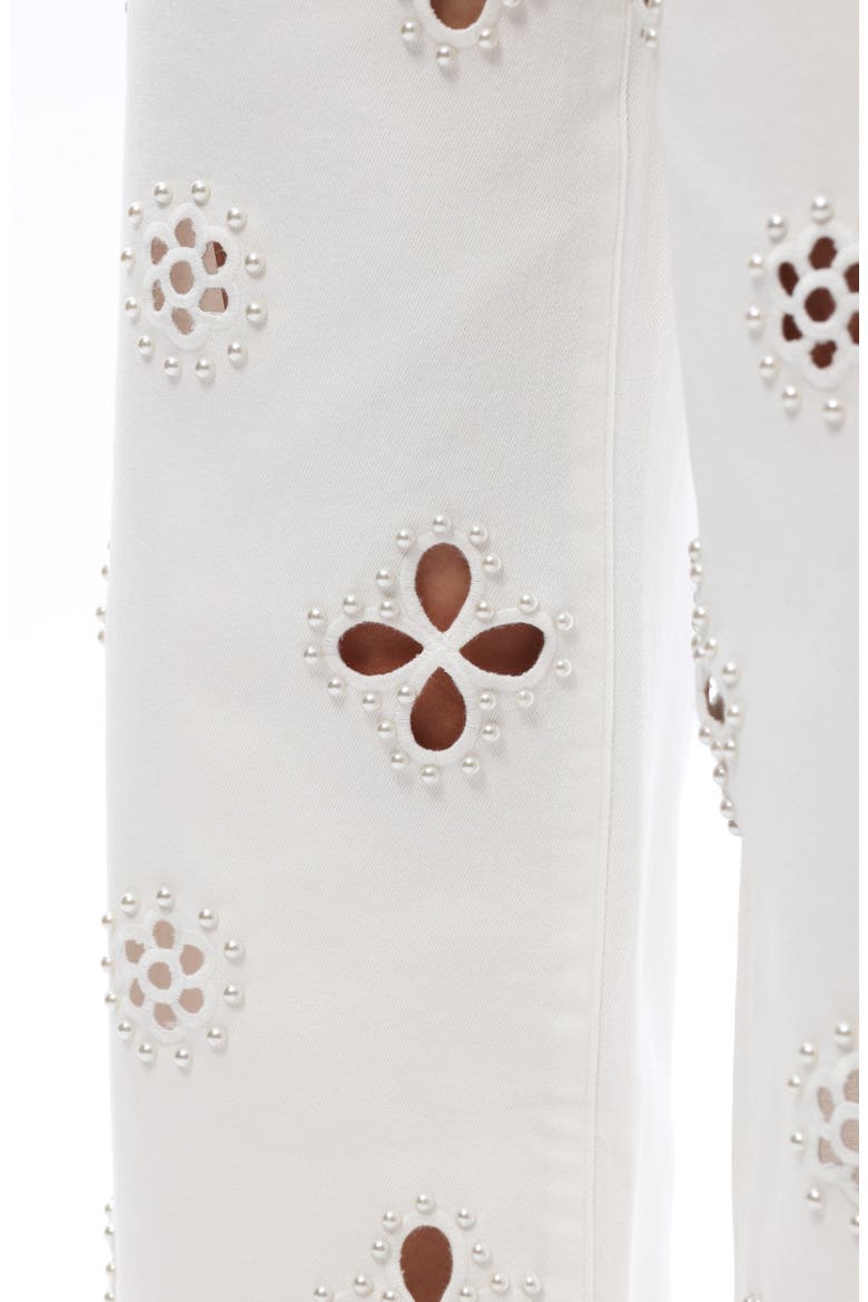 Studded Eyelet High Waist Straight Leg Jeans, Alternate, color, WHITE