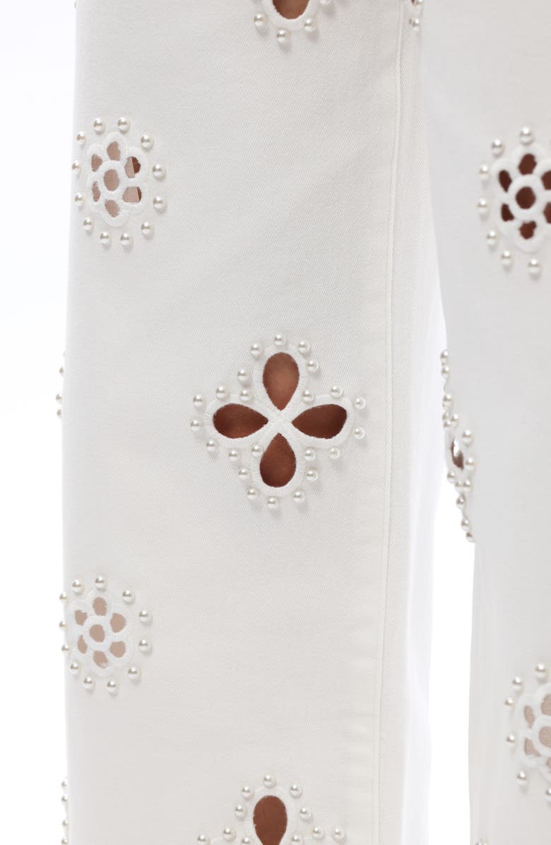 Bayeas Studded Eyelet High Waist Straight Leg Jeans, Alternate, color, White