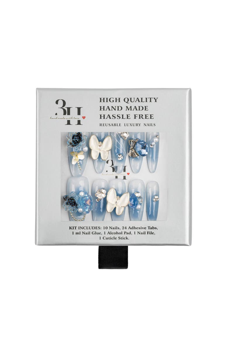Celestial Butterfly - Long Almond Blue Press-On Nails, Alternate, color, Blue