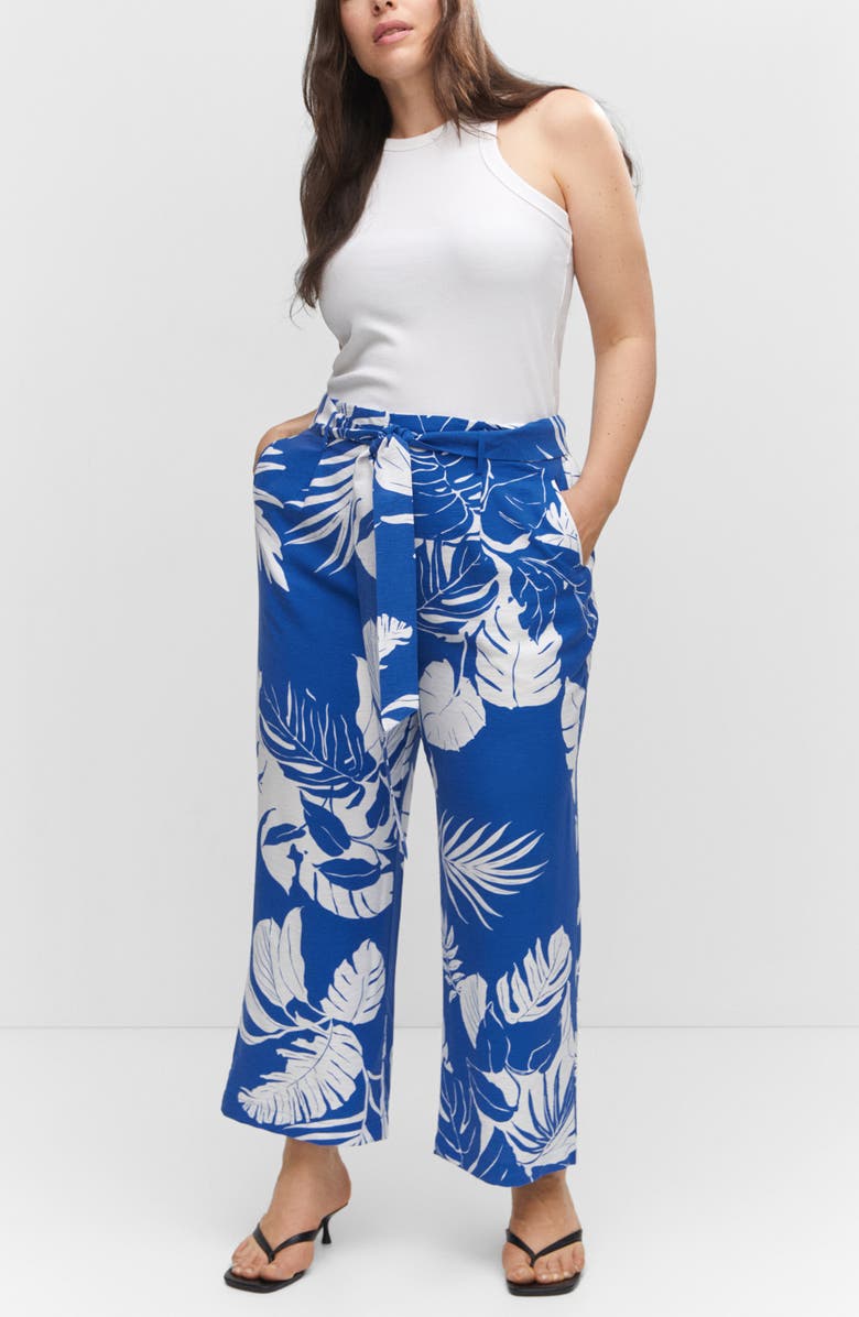 MANGO Tropical Print Wide Leg Paperbag Pants, Alternate, color, 