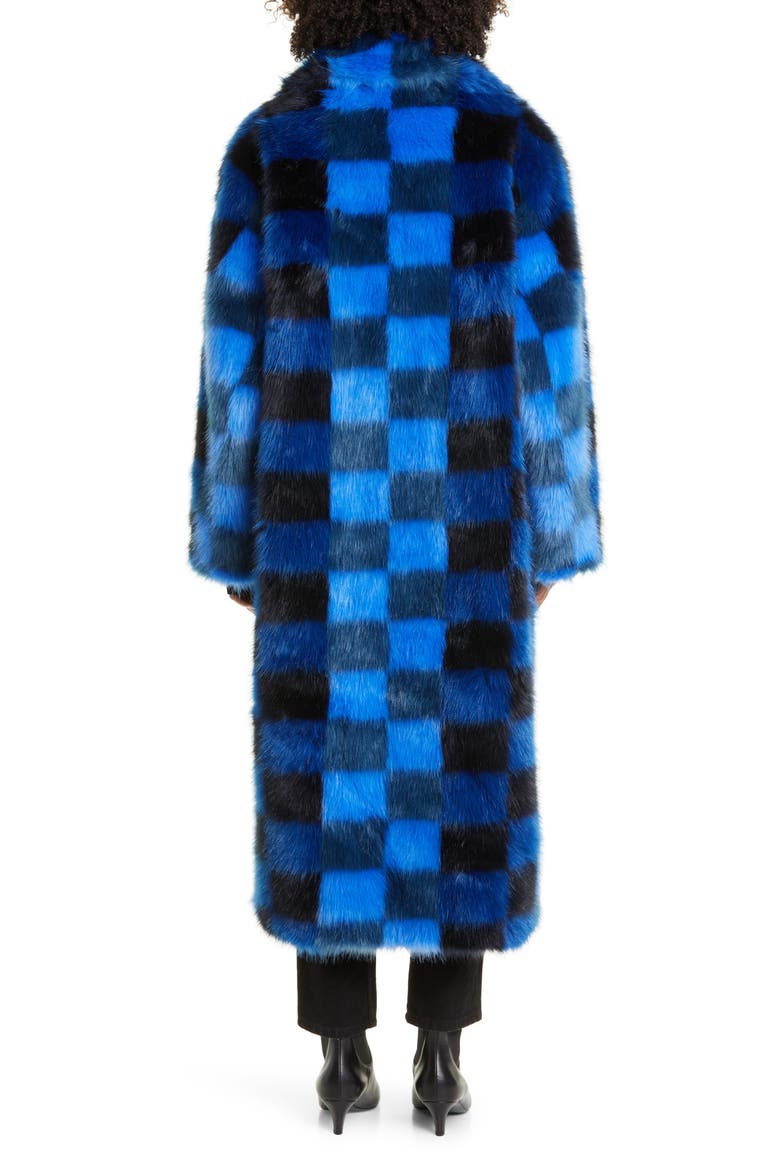 Mio Checkerboard Faux Fur Coat, Alternate, color, MULTI BLUE CHECK