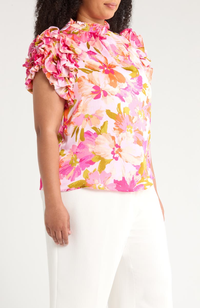 SUGARLIPS Abigal Floral Brenna Mock Neck Top, Alternate, color, Coral Pink