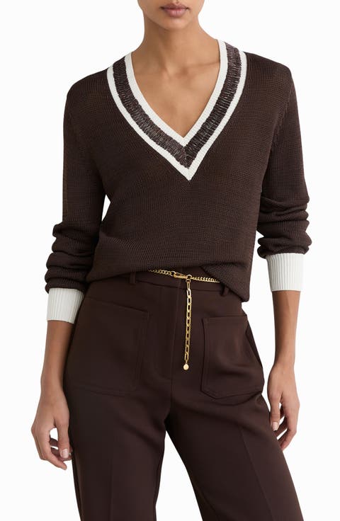 Courtney Beaded Contrast Trim Sweater