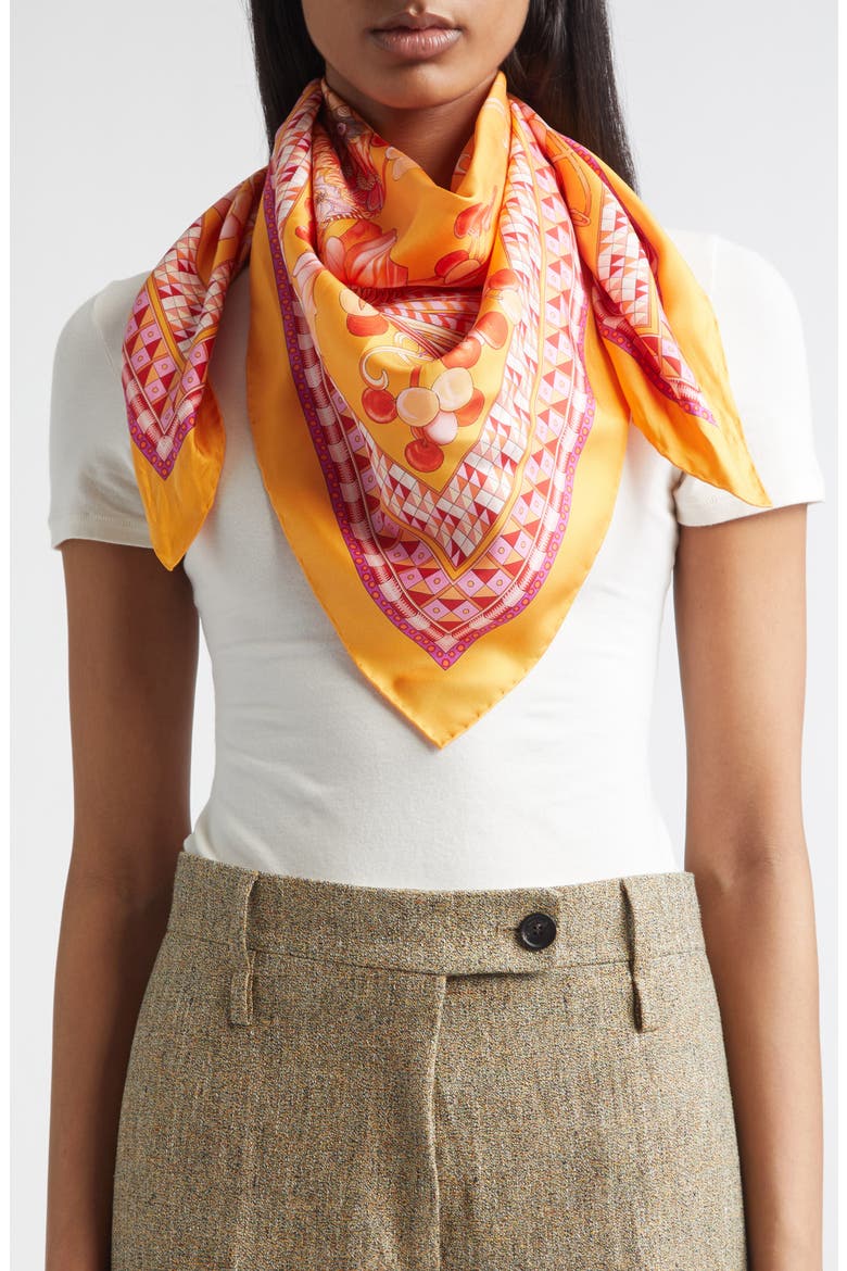 Animals Print Silk Square Scarf, Alternate, color, ARANCIO FUCSIA