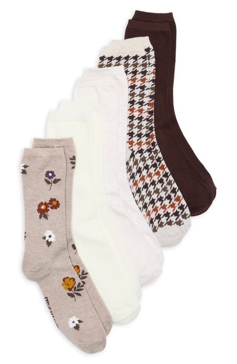 5-Pack Wild Flower Houndstooth Assorted Crew Socks