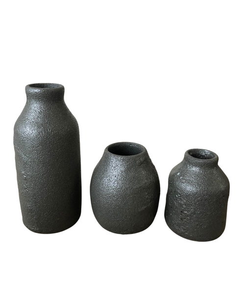 Gina Desantis Ceramics Tall Bottle Crater Vase In Black