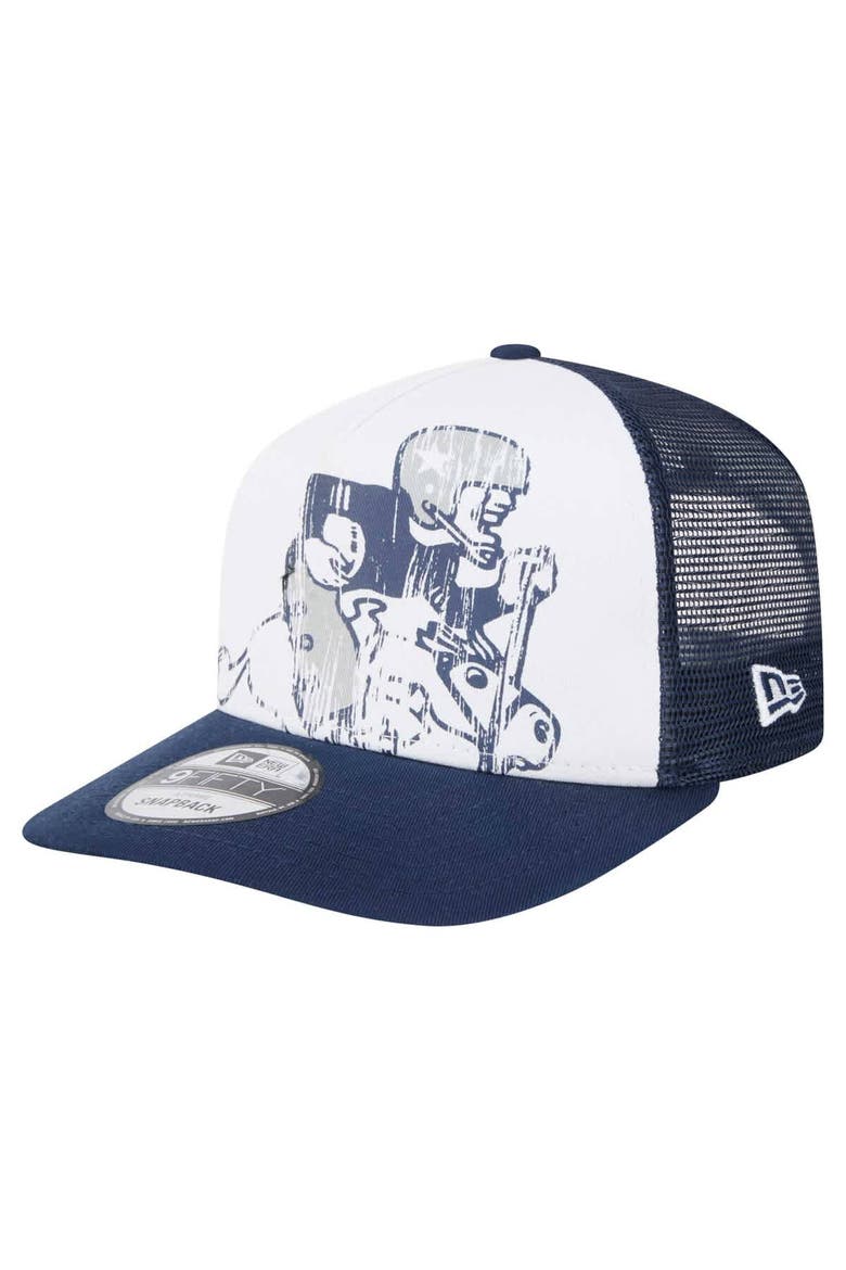 Men's New Era White/Navy Dallas Cowboys Distressed 9FIFTY A-Frame Snapback Hat, Main, color, White