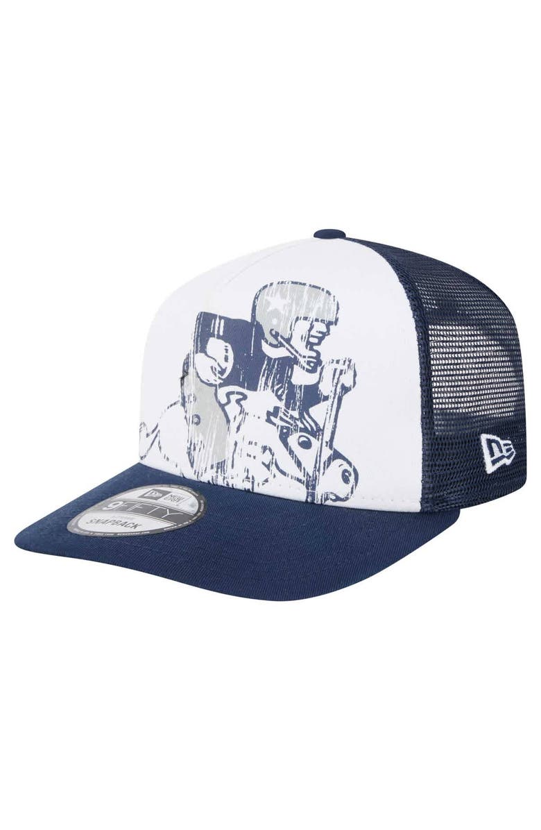 New Era Men's New Era White/Navy Dallas Cowboys Distressed 9FIFTY A-Frame Snapback Hat, Main, color, White