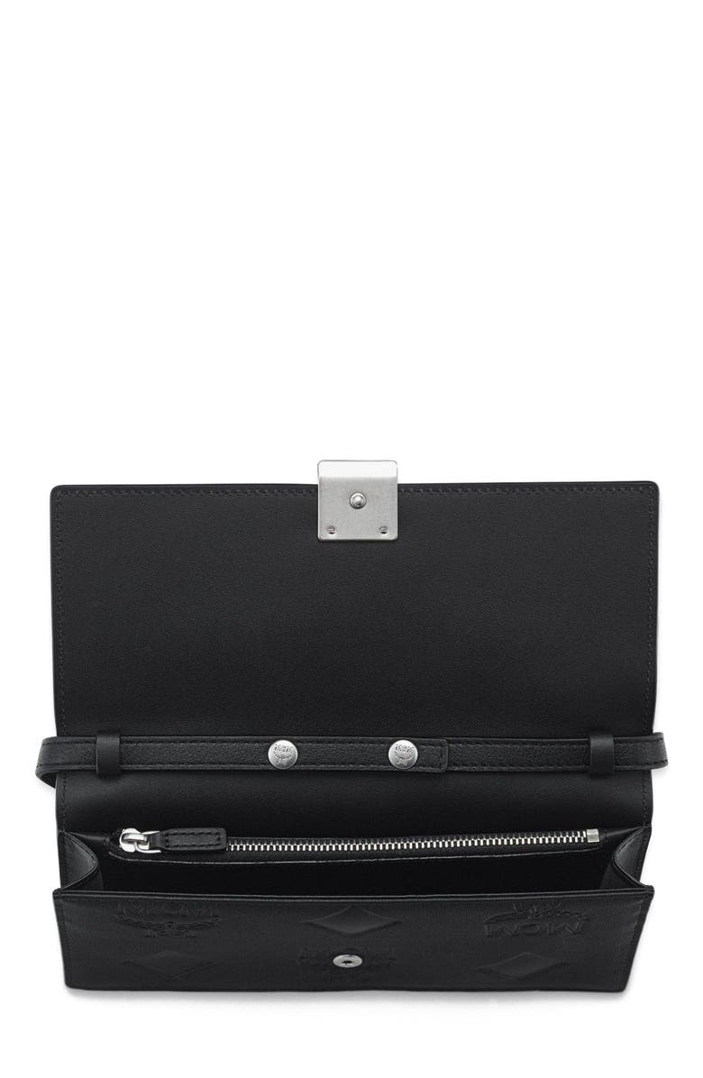 MCM Large Aren Chain Wallet in Embossed Monogram Leather, Alternate, color, Black