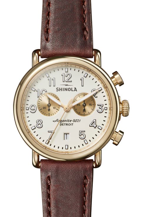 'The Runwell Chrono' Leather Strap Watch, 41mm