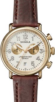 Shinola 'The Runwell Chrono' Leather Strap Watch, 41mm