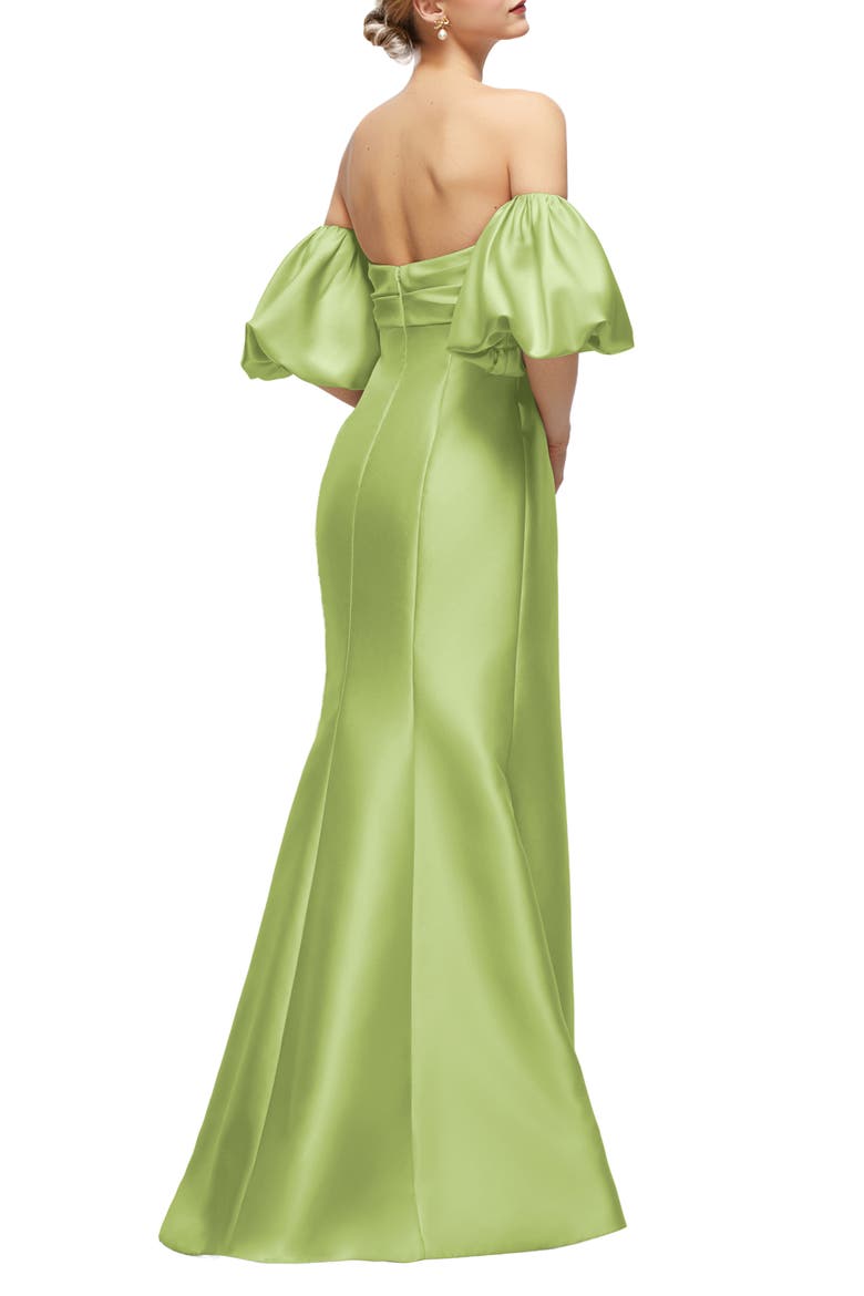 Off the Shoulder Puff Sleeve Satin Gown, Alternate, color, MOJITO