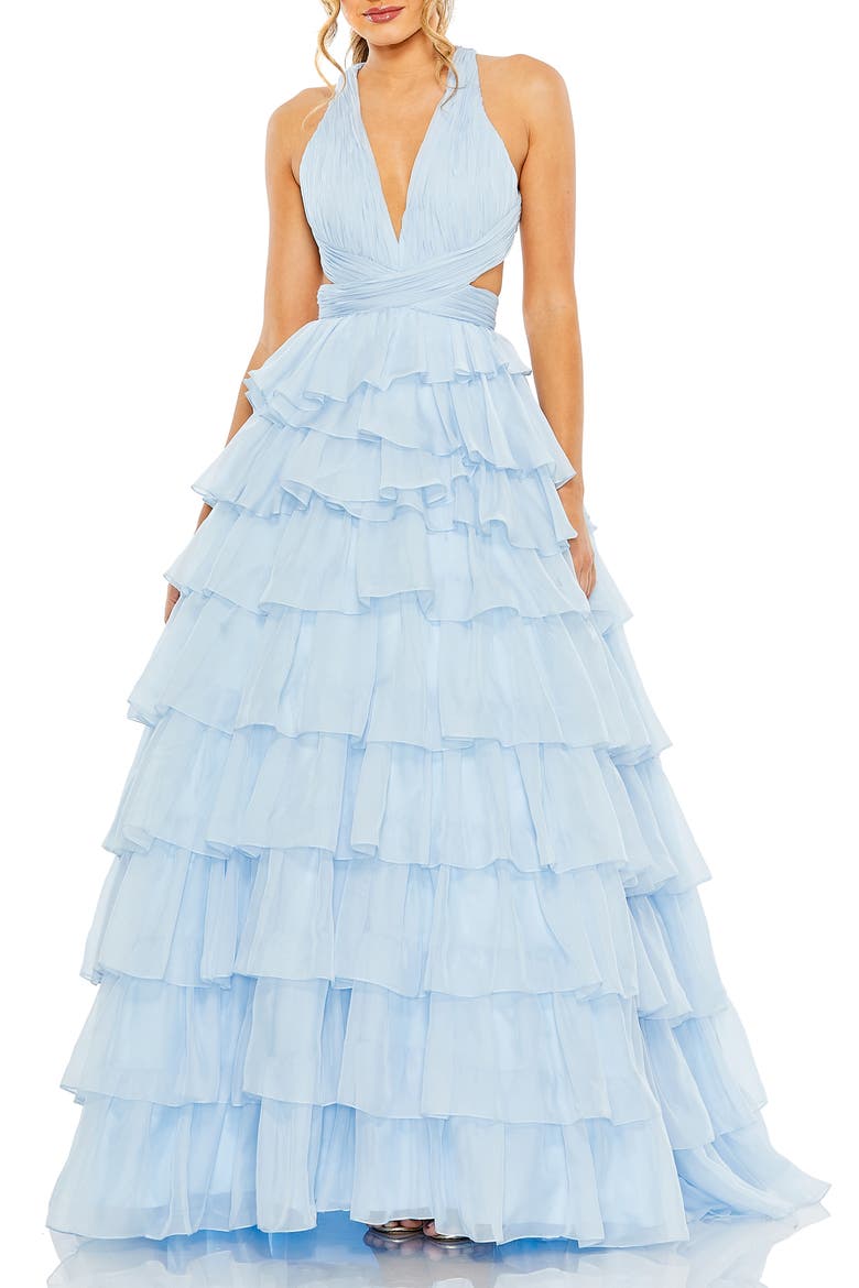 Ruffle Tiered Ballgown, Main, color, POWDER BLUE