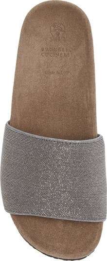 【関税込み】BRUNELLO CUCINELLI Monile' suede slides Suede slides for Woman in Silver | Brunello Cucinelli