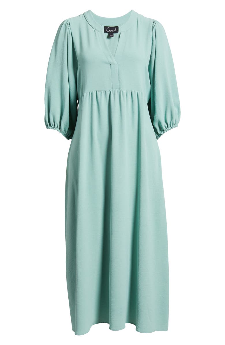 Connected Apparel V-Neck Puff Sleeve Pocket Dress, Alternate, color, Seafoam