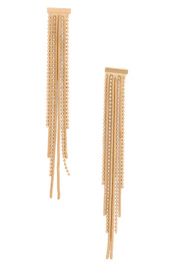 Nordstrom Rack Beaded Chain Fringe Earrings In Clear- Gold