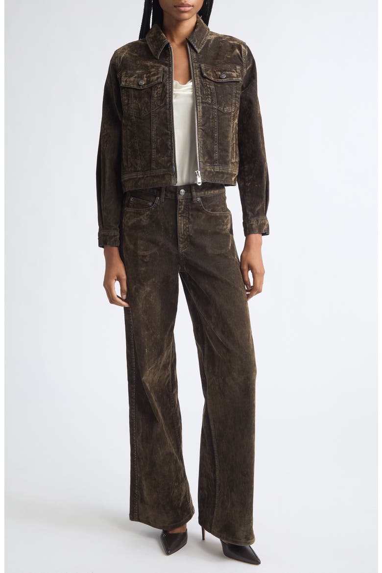 Nicole Flocked Denim Jacket, Alternate, color, DARK OLIVE