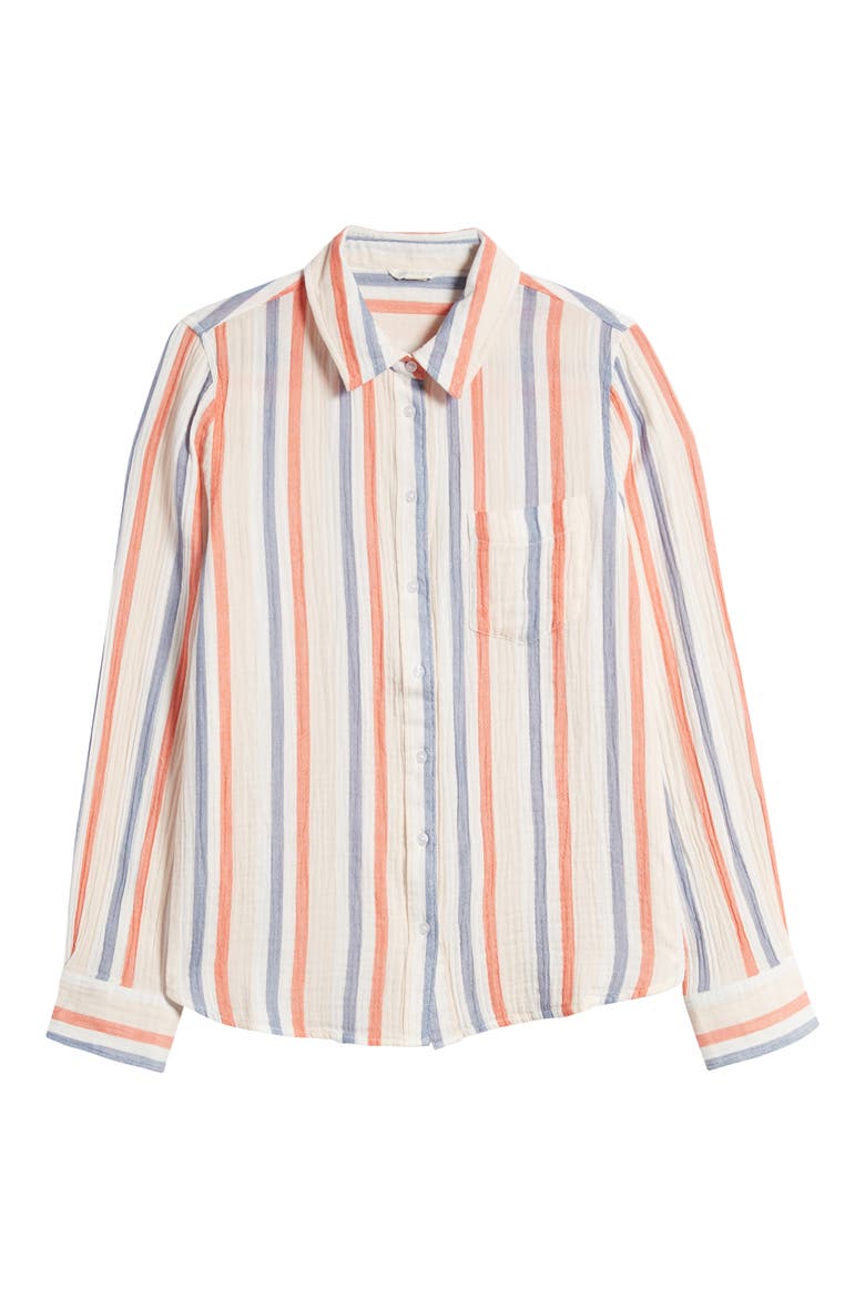 Casual Gauze Button-Up Shirt, Alternate, color, PINK BEACH- RED NAPA STRIPE