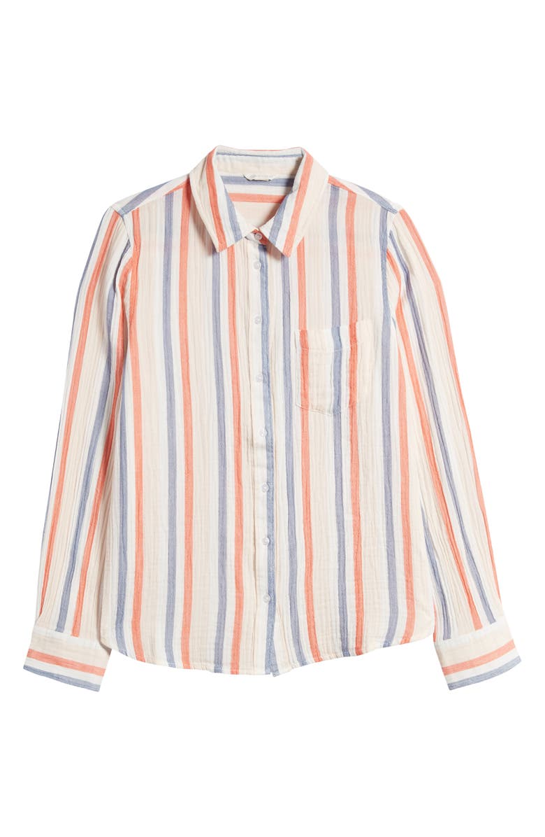 Caslon<sup>®</sup> Casual Gauze Button-Up Shirt, Alternate, color, Pink Beach- Red Napa Stripe