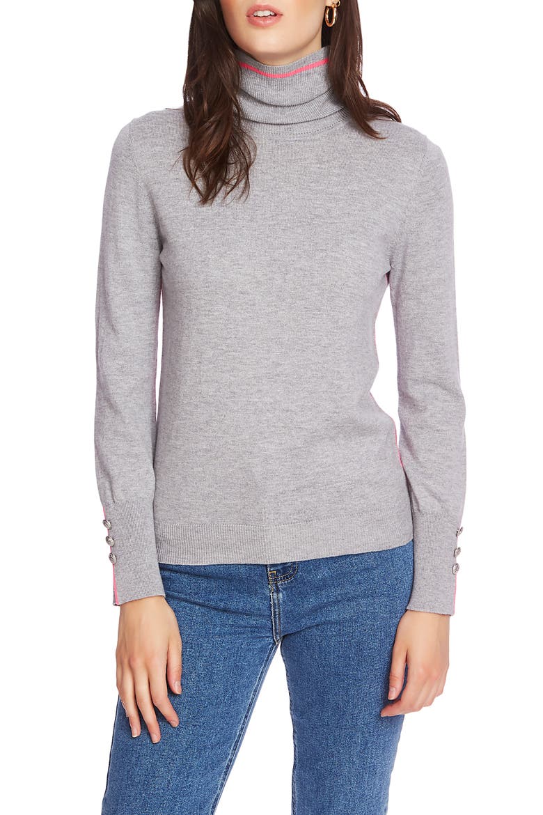 Button Cuff Tipped Turtleneck Sweater, Main, color, SILVER HTHR