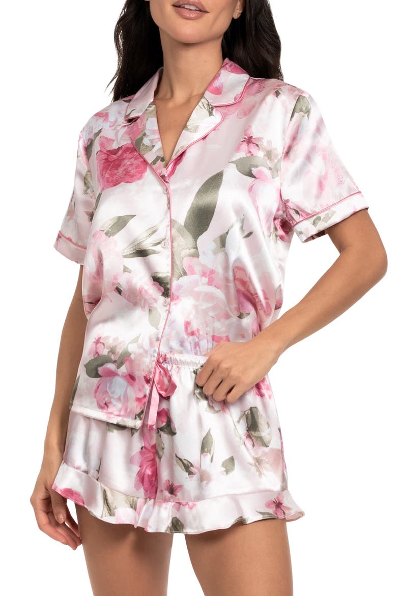 Jovie Floral Satin Short Pajamas, Alternate, color, ROSEWATER
