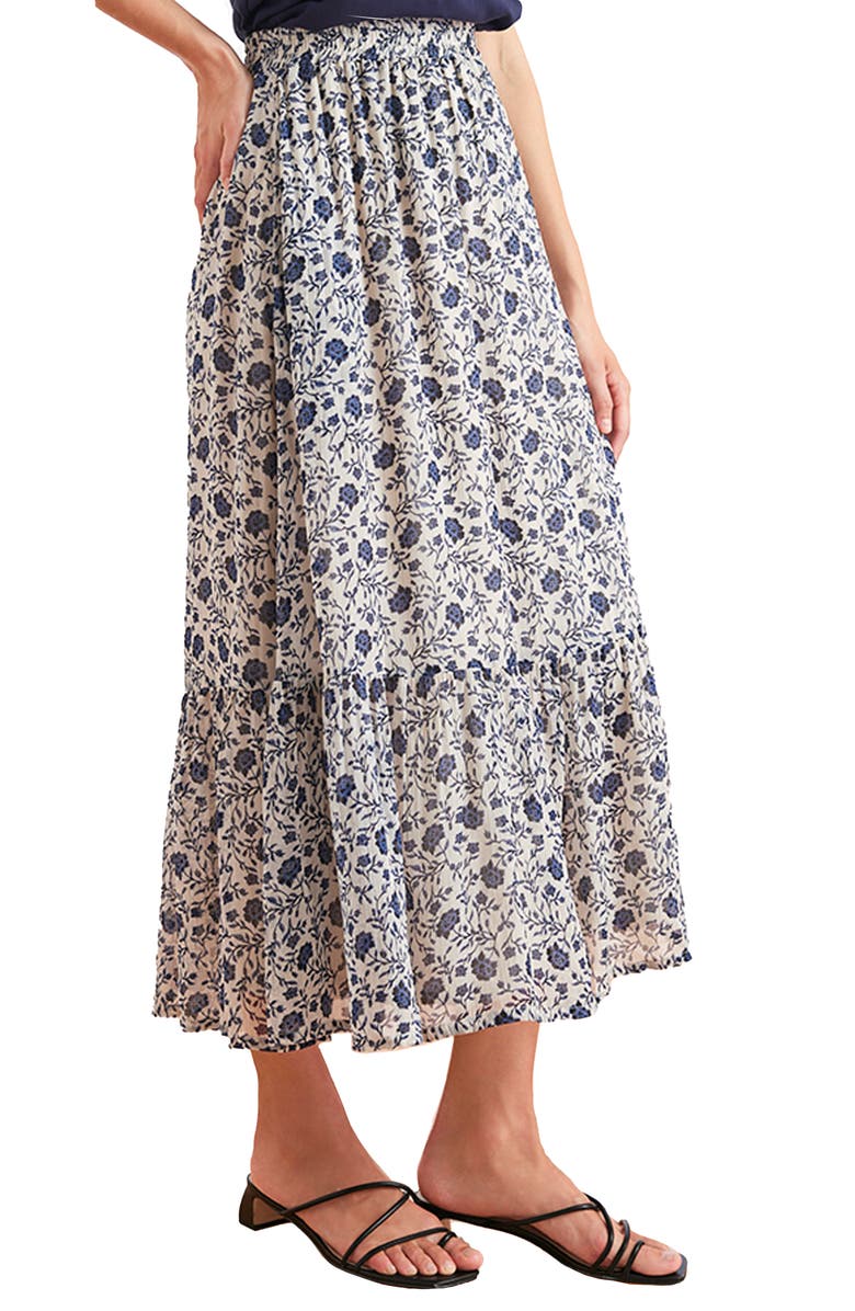 Paneros Clothing Wren Tiered Midi Skirt, Alternate, color, Sapphire Vines