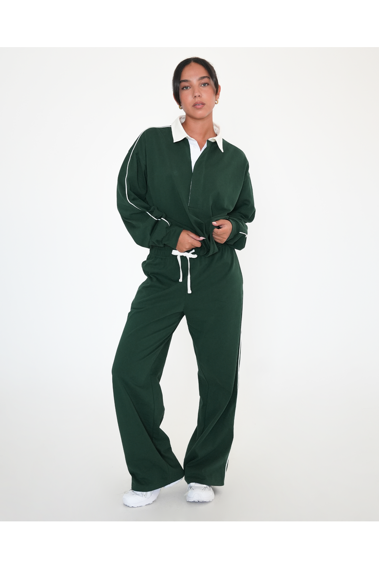 Rugby Piping Relaxed Wide Leg Pant, Alternate, color, Green/White