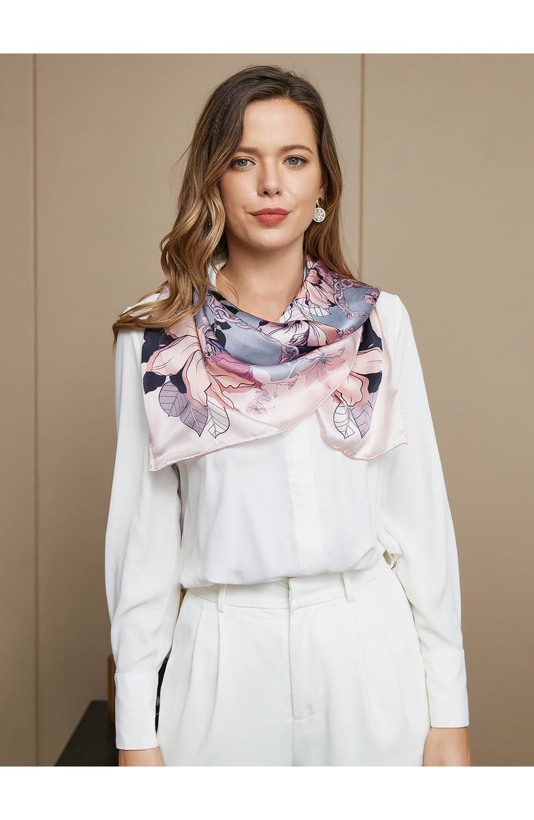 SILKSILKY Floral Print Silk Scarf, Alternate, color, Multi