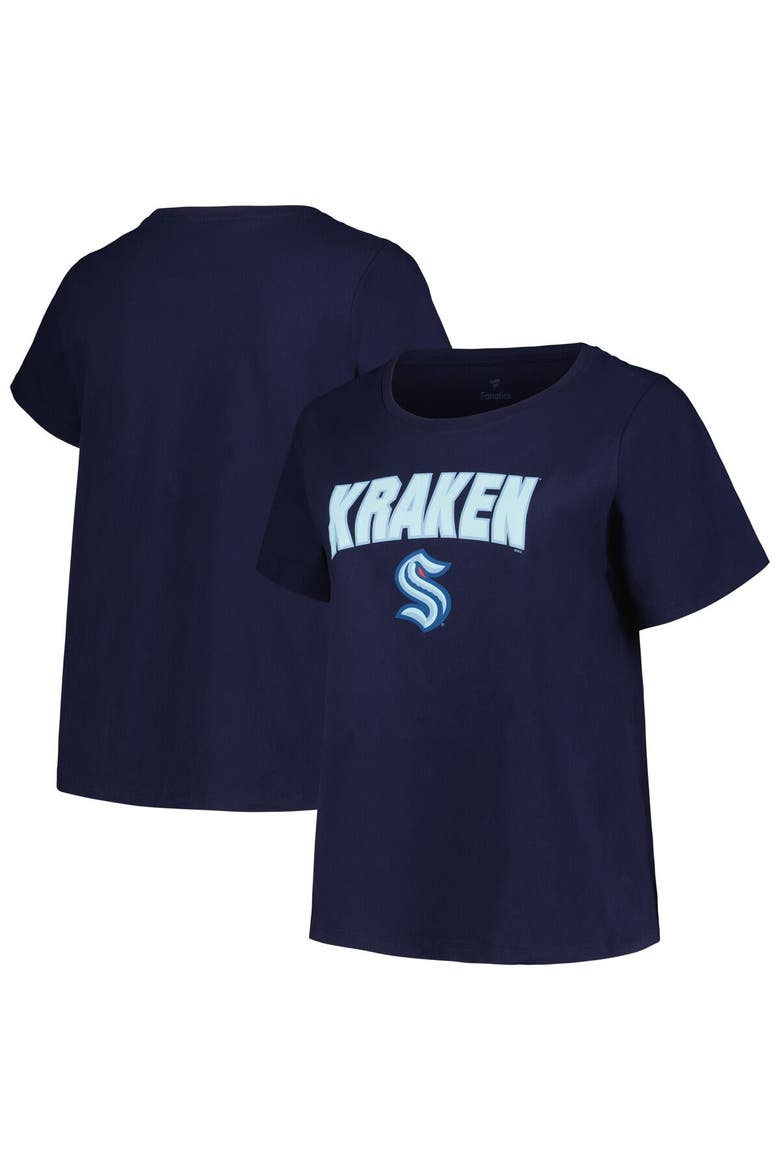 Women's Profile Deep Sea Blue Seattle Kraken Plus Size Arch Over Logo T-Shirt, Main, color, Navy