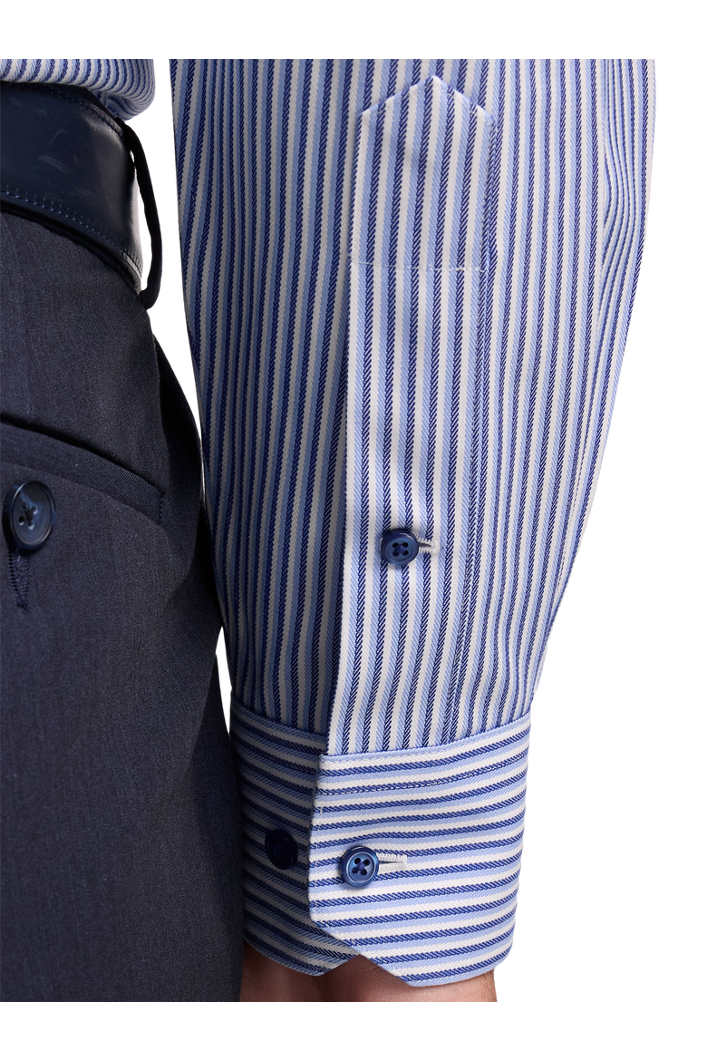 Cotton Spread Collar Twill Slim Contrast Trim Button Cuff Long Sleeve, Alternate, color, Blue