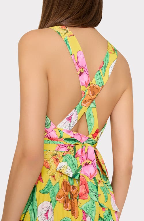 Milly Oria Tulip Rosette Pleated Maxi Dress In Yellow Multi