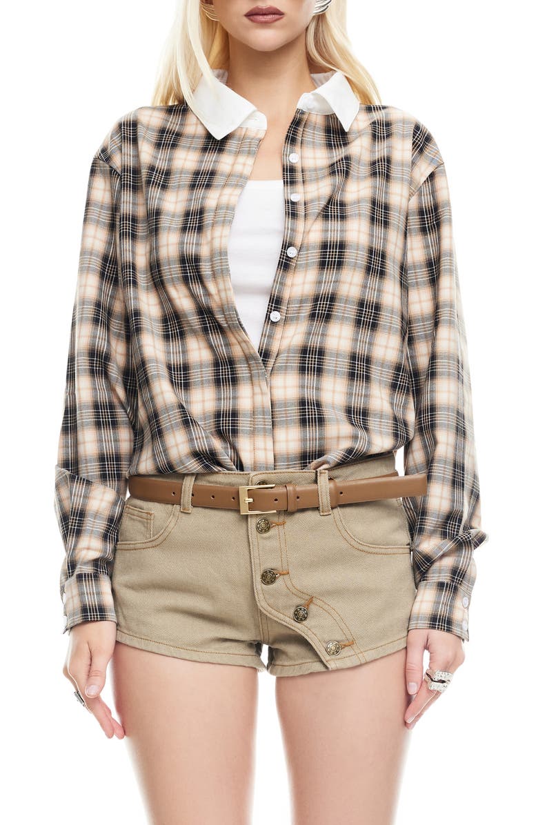 LIONESS Vacanza Plaid Shirt, Main, color, Cool Chocolate Plaid