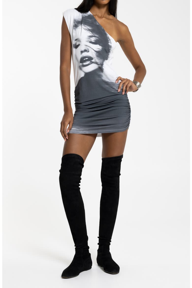 After Dark One-Shoulder Knit Minidress, Main, color, GREY