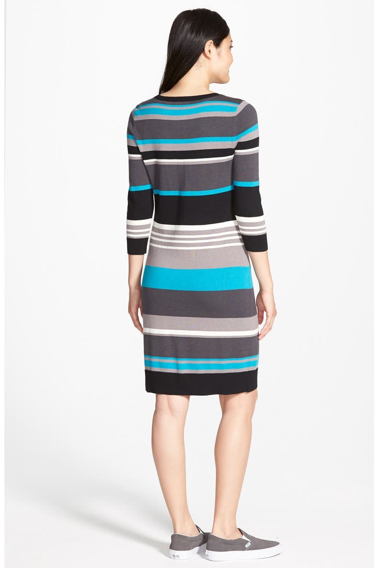 Three-Quarter Sleeve Sweater Dress, Alternate, color, BLACK- TEAL STRIPE