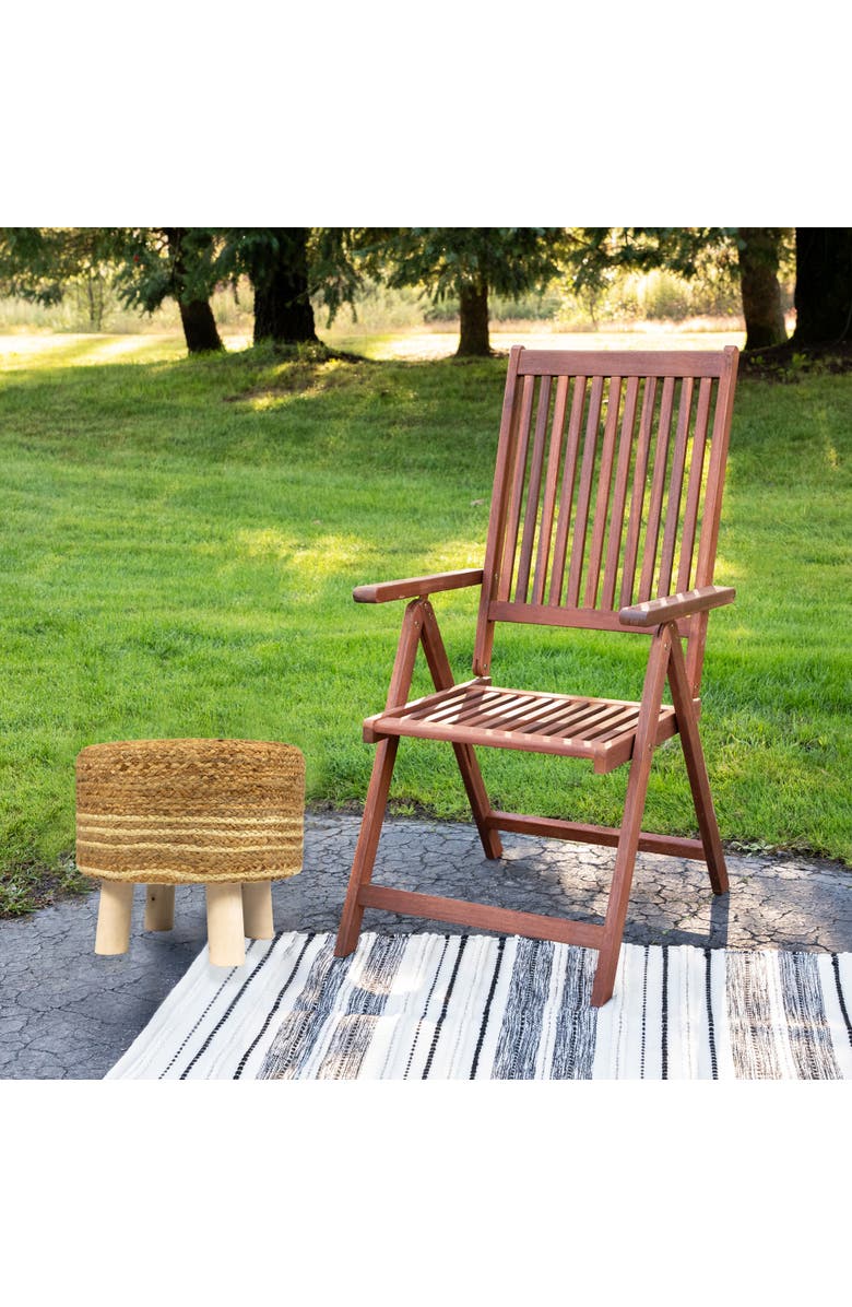 Northlight 15" Beige Braided Jute and Wood Handmade Three Legged Foot Stool, Alternate, color, Beige