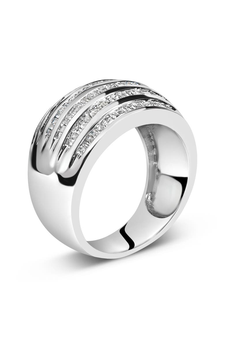 Silver 1.0 Cttw Channel Set Baguette Diamond 6-Row Domed Cocktail Ring, Alternate, color, White